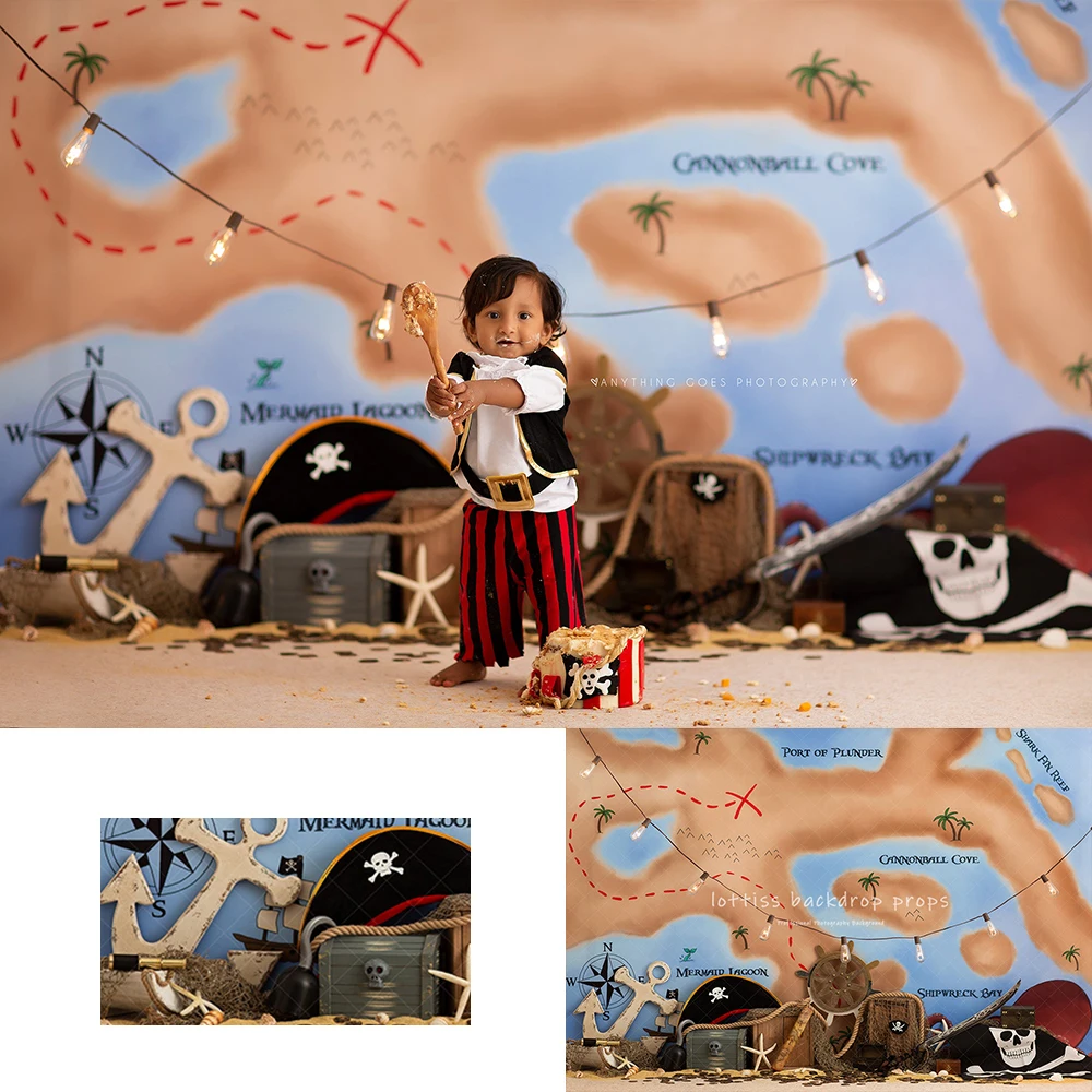 

Summer Advance Yo-Ho-Ho Backdrops Kids Baby Birthday Cake Smash Props Child Ship Captain Theme Backgrounds