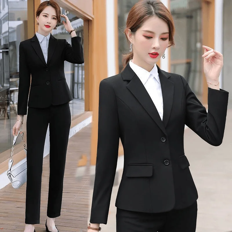 Profesjonalny koreański garnitur damski typu slim fit, idealny na rozmowę o pracę, nowy model na wiosnę i jesień, elegancki strój do pracy.