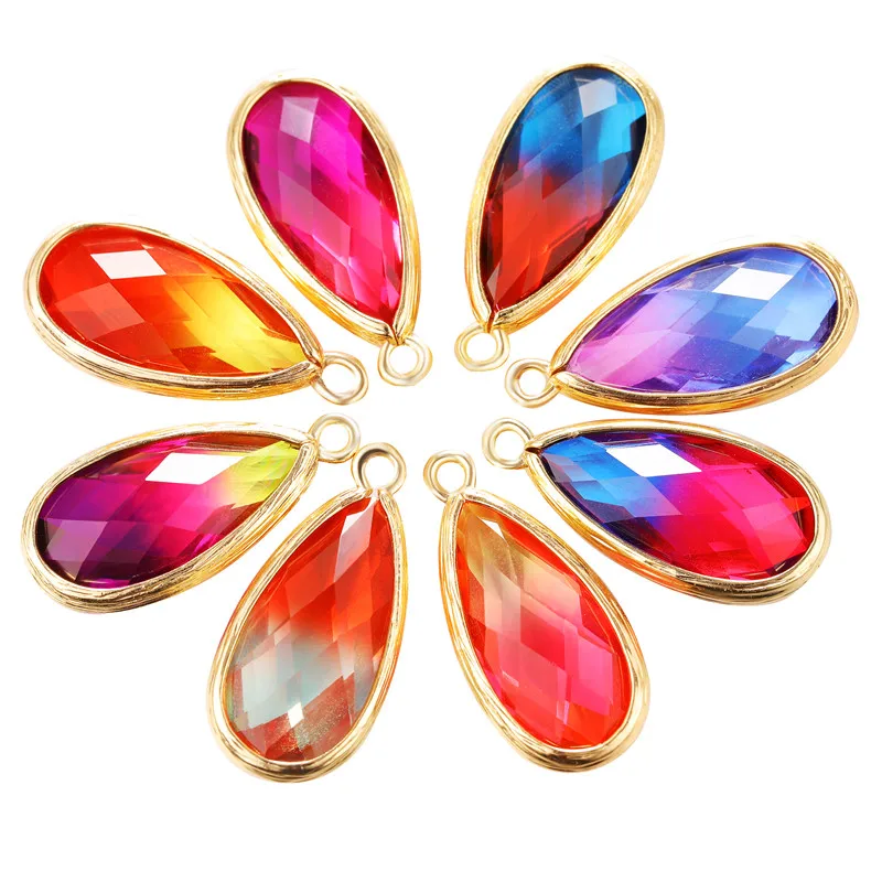 25*12 Assorted Teardrop Faceted Framed Glass Charm Crystal Pendant Earrings Necklace Connectors Diy Jewelry Making for Bracelet