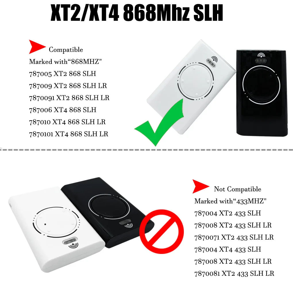 10PCS black 868 XT2 XT4 SLH LR Garage DoorRemote Compatible with 868MhzFrequency XT2 XT4 868 SLH, XT2 XT4868 SLH LR