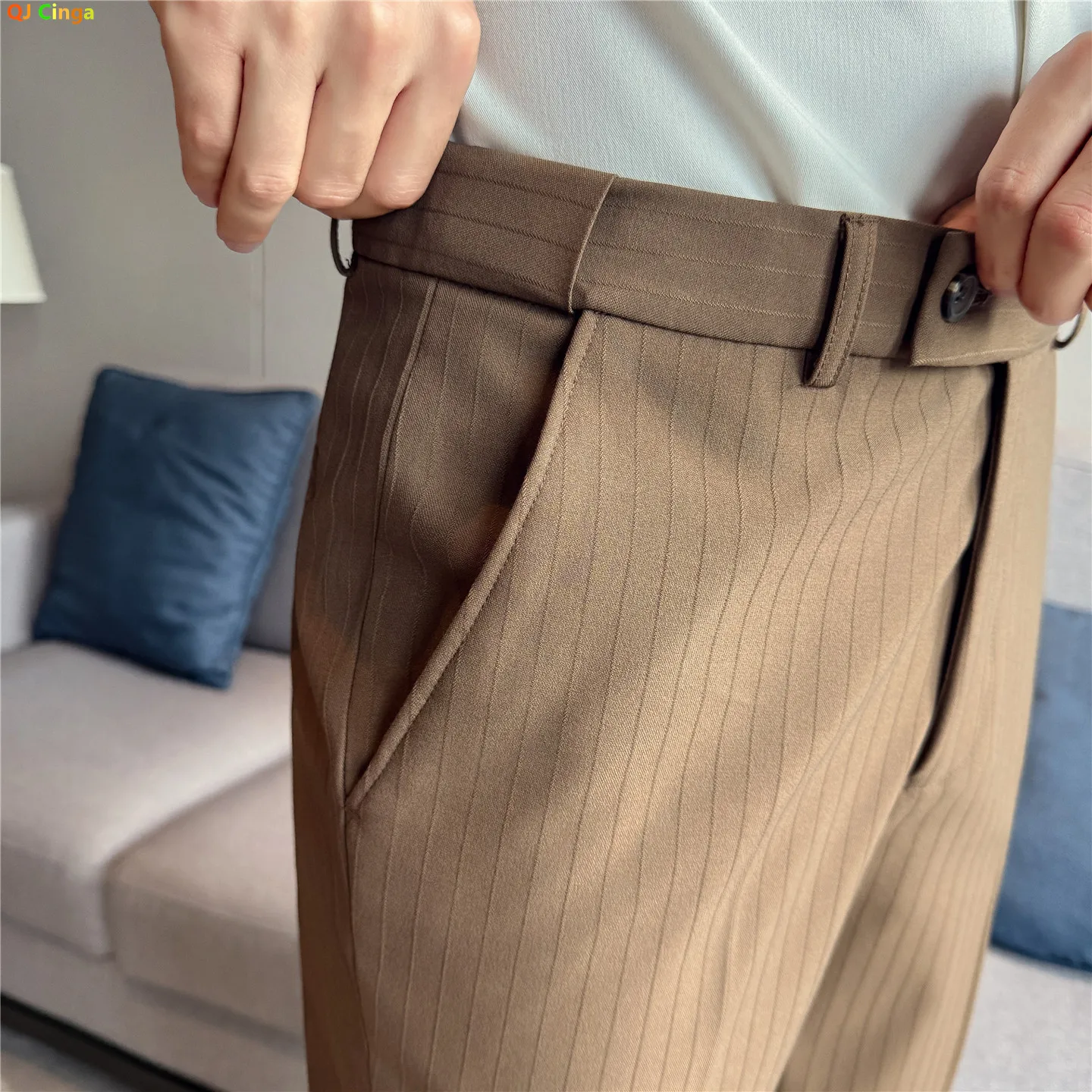 

Мужские классические брюки-чинос в полоску, коричневые, для офиса и свадьбы, высокое качество, 2026