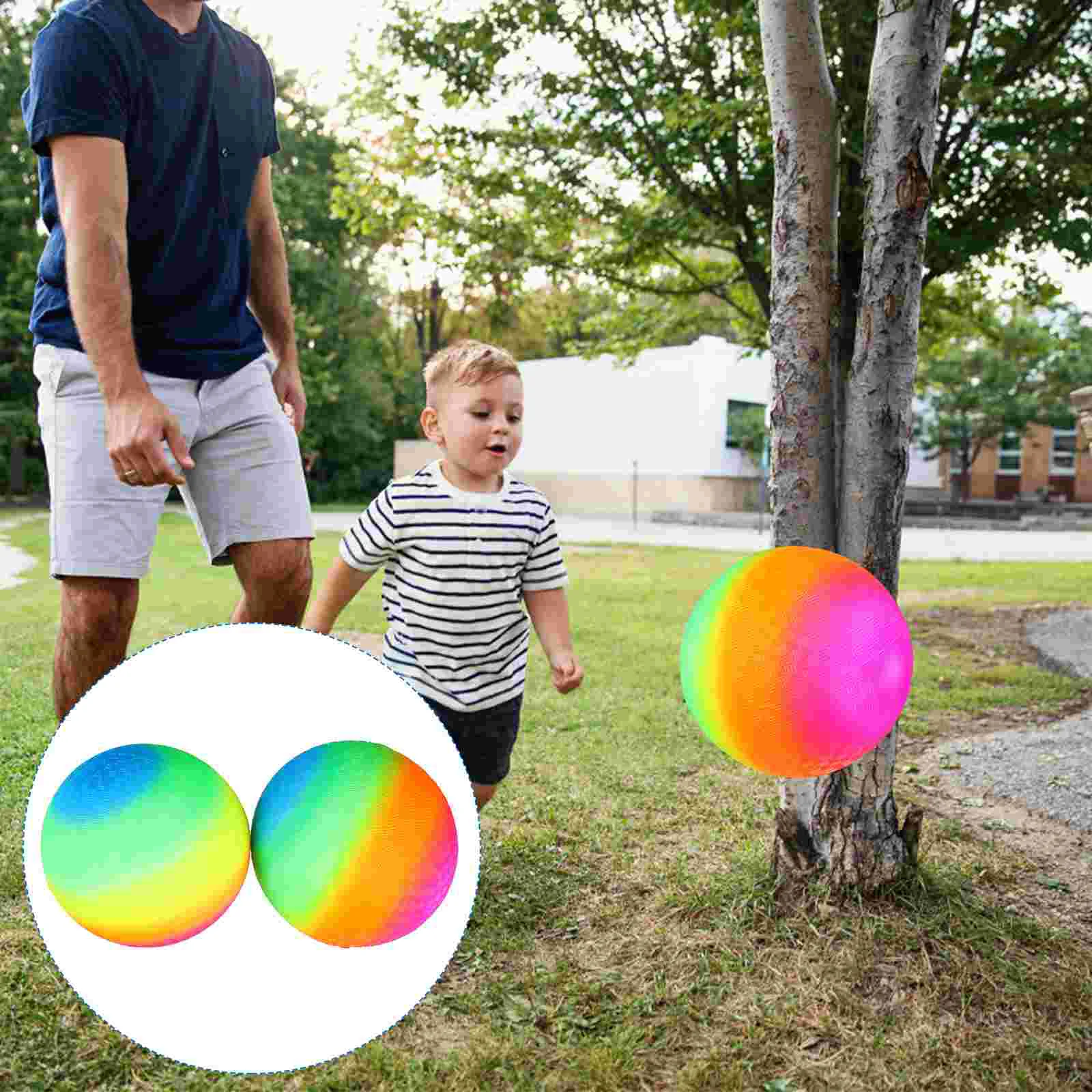 

2 Pcs Rainbow Playground Ball Bounce Sports Outdoor Handball for Beach Flapping Kickball Color Playing Pvc Child