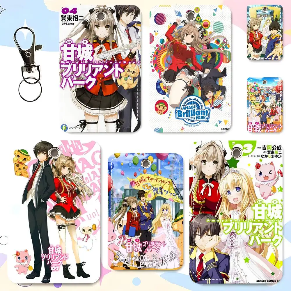 1pc Amagi Brilliant Park Card Case Keychain Access Card Bag Key Tag Ring Leather Card Holder Key Ring Access