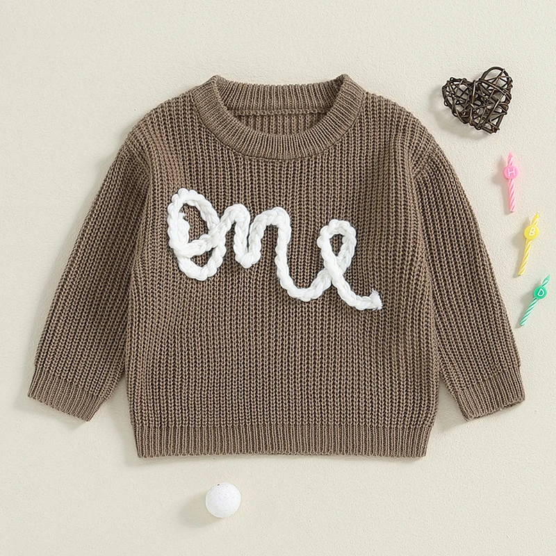 9-18M Newborn Girl Boy Sweater Casual Letters Embroidery Warm Knitted Long Sleeves Pullover Infant Knitwear for Toddler