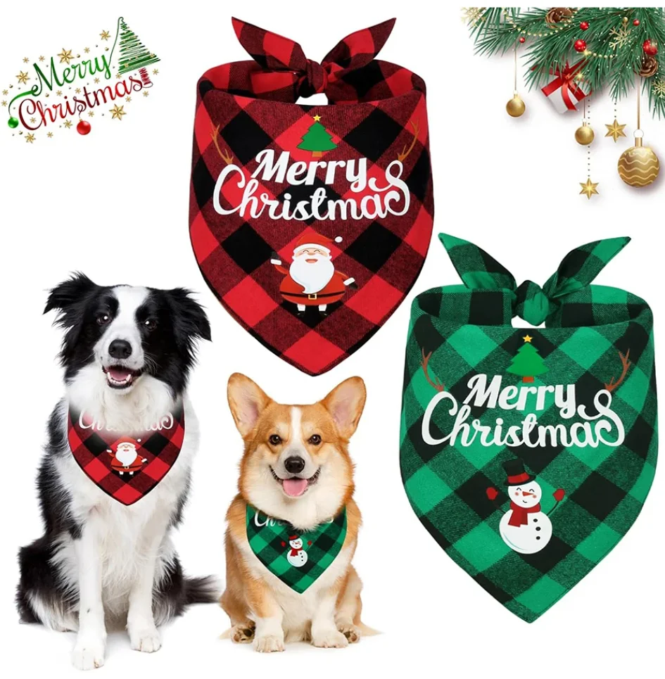 

Christmas Pet Triangle Scarf Dog Bandanas Saliva Towel For Holiday Party Decoration Adjustab Scarf For Small to Large Sized Dogs