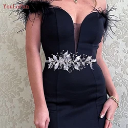 YouLaPan SH299 Wedding Dress Belt Shiny Alloy Leaves Wedding Bride Belts Sash Satin Wedding Accessories Bridal Ribbon Belts