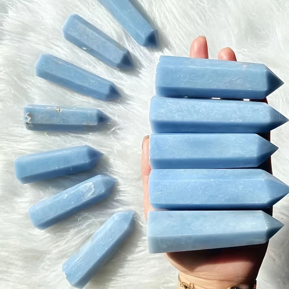 2pcs 4-7cm Natural Rare Angelite Stone Point Crystal Angle Gemstone Wand for Home Decoration Jewerly Making And Holiday Gift