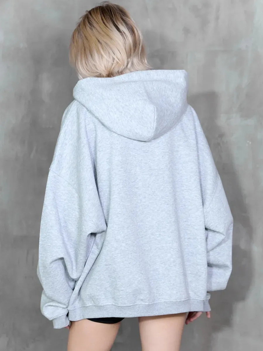 Y2K القوطية دمية نمط هوديي البلوز الشارع الأمريكي نمط عارضة البلوز رجل إمرأة رمادي كنزة بمقاس كبير البلوز #3