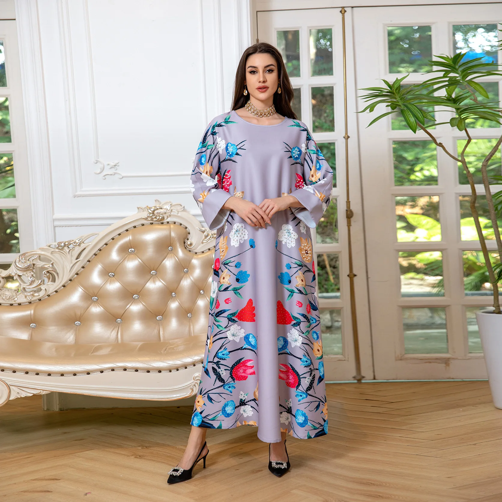 Arabie dubaï Abaya Robe musulmane femmes mode impression Robe Jalabiya turquie caftan maison invité Robe Musulman Robe longue robes