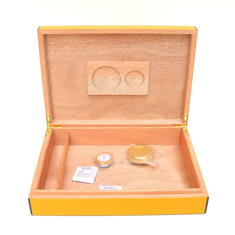 Portable Cigar Case with Hygrometer and Humidifier, Cedar Wood Cabinet, Packing Box, Piano Painting, Luxury