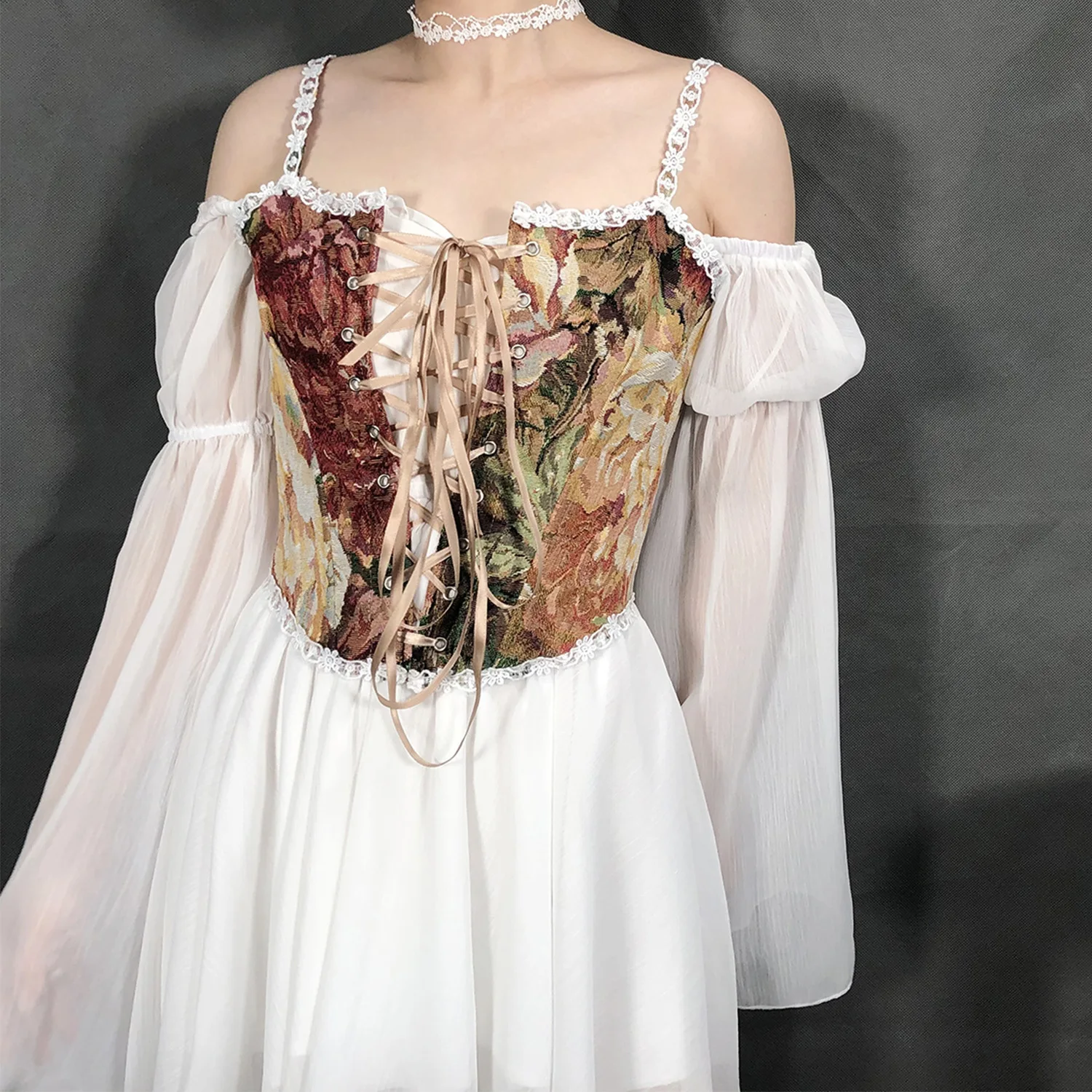 

Red Flower Vintage Lace Edge Corset Tops Victoria Sexy Women Bustiers Blue Green Sweet Camisole Body Shaper Gothic Corsets