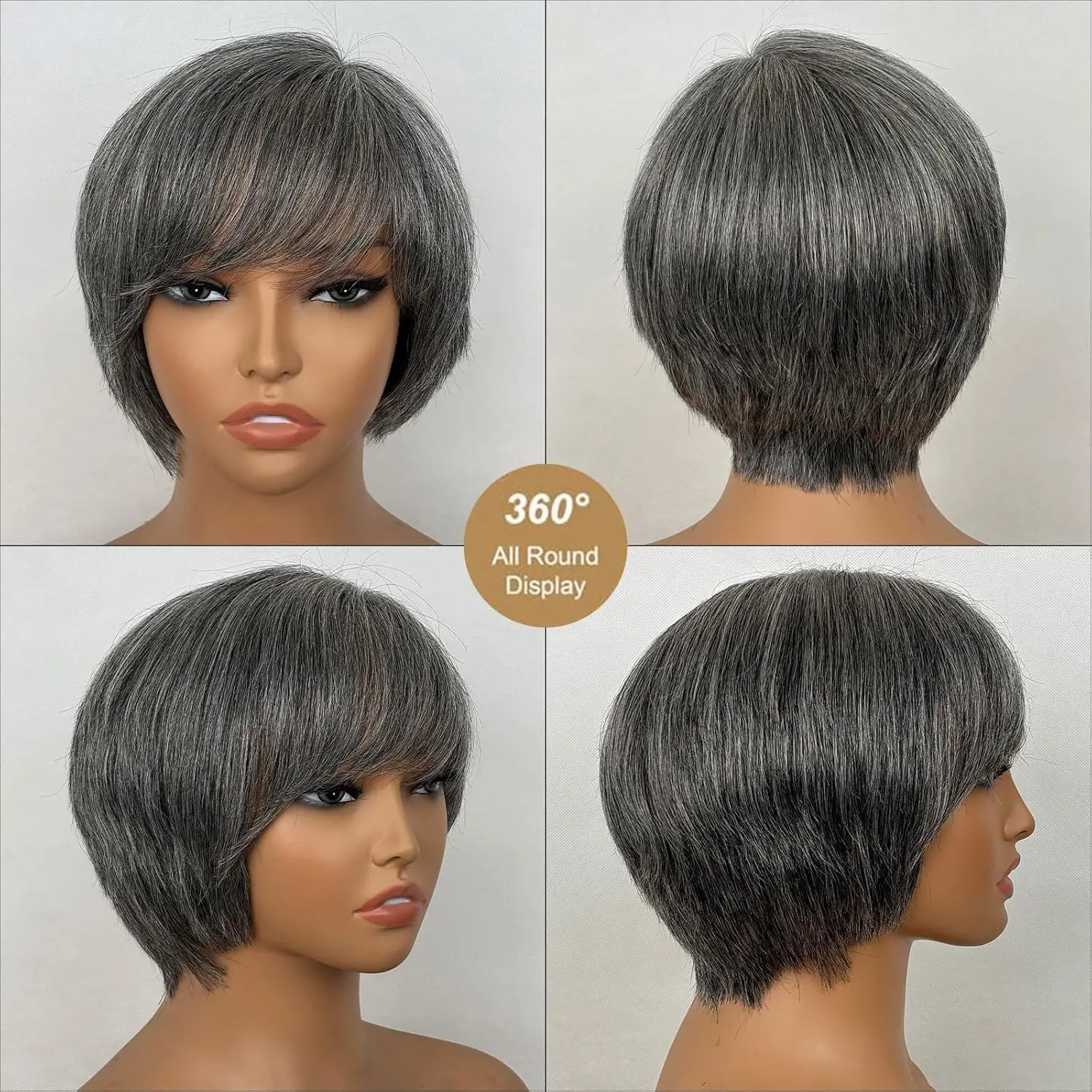 Salt and Pepper Grey Wig Human Hair Natural Grey-White Layered Short Pixie Cut Wig Human Hair for Women Wear and Go Glueless Wig