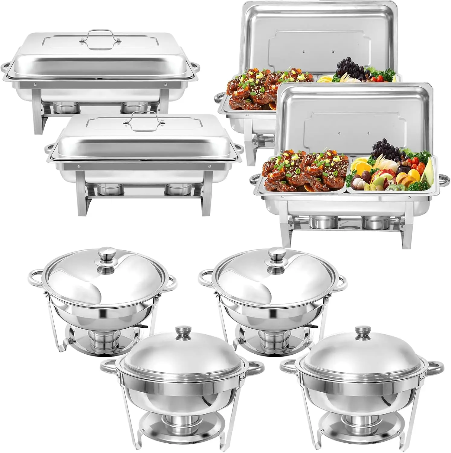 8 Pack Chafing Dish Buffet Set, Stainless Steel Catering Food Warmer For Banquet, Parties, Wedding (4 Packs 8Qt 1/2 Pan + 2