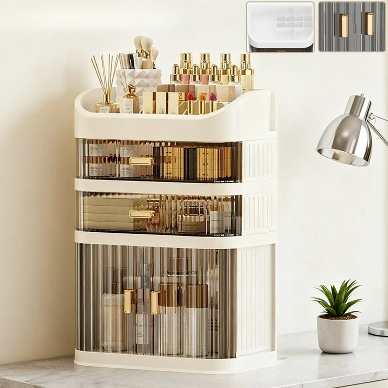 

2026 Premium Makeup StorageBox Large Capacity Transparent Dust-Proof Drawer Multi-layer Dresser Vanity Case Desktop Organizer 수납