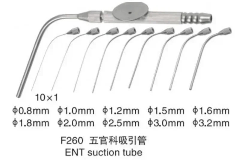 Reusable stainless steel types of medical ENT surgical suction tube, Ear instruments