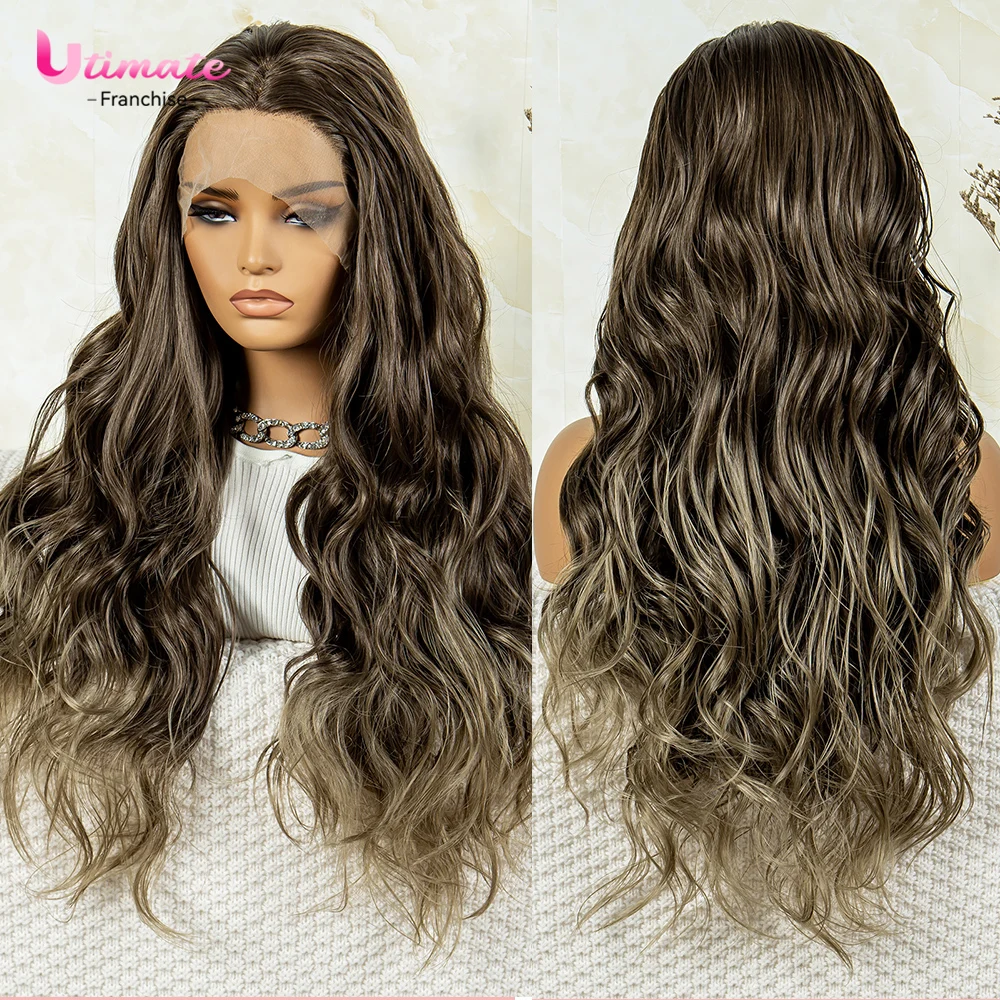 

30 Inches Body Wave Lace Frontal Synthetic Brown Wigs for Women Synthetic Hair Wig Wavy Lace Wig Cosplay