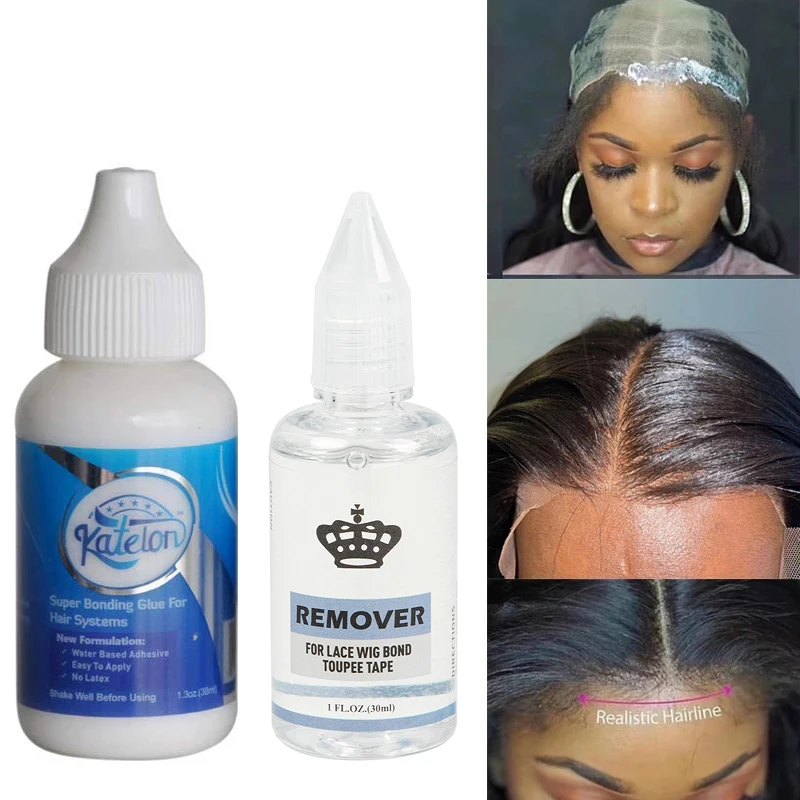 

Wholesale Katelon Hair Glue 38ml Toupee lace Wig Professional Invisible Biological Scalp Adhesive Waterproof Remover liquid Set