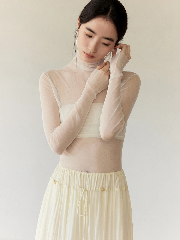 

MurmurMi Summer Vaion Series Women's Silk Me Skin irt Long Sve High Collar Loose Fit T-irt Commute Sle