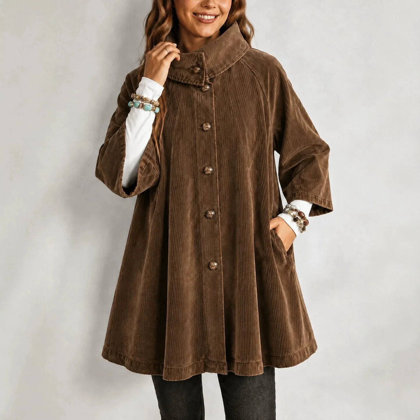 New Autumn/winter Random And Fashionable Women’s Corduroy Jacket With A Single-breasted Design Beach Bandage Maxi