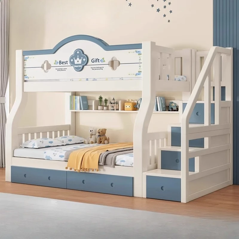 

Upper and lower bunk solid wood bunk beds sibling bed S type high and low child and mother bed small apartment child adult combi