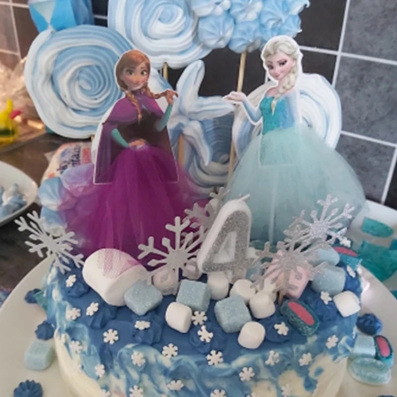 ديكورات كعكة الأميرات من ديزني للفتيات ، أغطية كب كيك ، علم مجمد ، لوازم عيد ميلاد سعيد ، ديكور استحمام الطفل