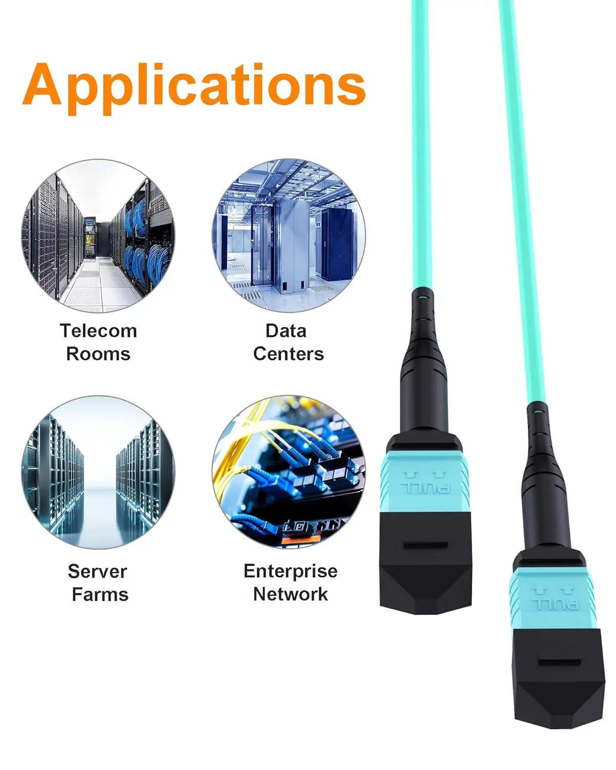 VANDESAIL MPO to MPO OM3 fibra optica, OM3 Multimode MPO Trunk Cable 12 Strand for QSFP+Transceivers MTP Compatible Application