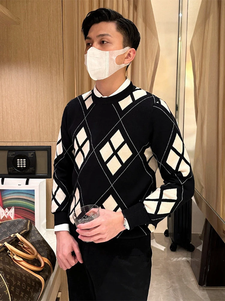 

Мужской свитер Ybrother Classic Retro с ромбовидным узором, приталенный, черный, осенне-зимний, из роскошной мягкой смесовой ткани с полиэстером