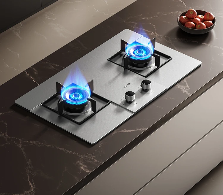 موقد غاز من الفولاذ المقاوم للصدأ SUPOR، موقد غاز طبيعي مائل مدمج منزلي مع طاقة حرارية عالية