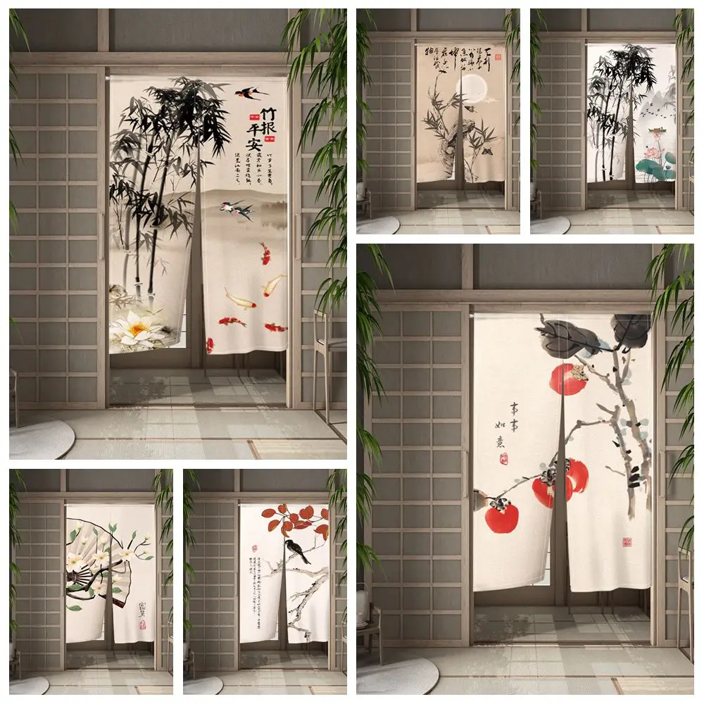 

Chinese Style Door Curtain Linen Fabric Home Partition Bedroom Living Room Shelter Curtain Toilet Bath Decoration Half Curtain