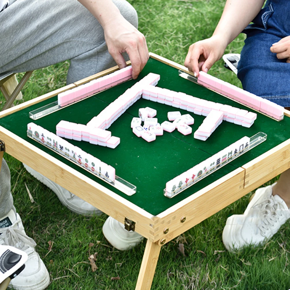 Outdoor Folding Mahjong Table with Mahjong Tiles Set Portable Mahjong Game Kits for Outdoor Camping Dormitory