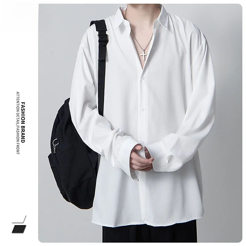 

Premium Feel Ice Silk Long Sleeve Loose Fit Men's Shirt Inner Wear Summer Fashion Drapey Korean Style Trendy Handsome Button up