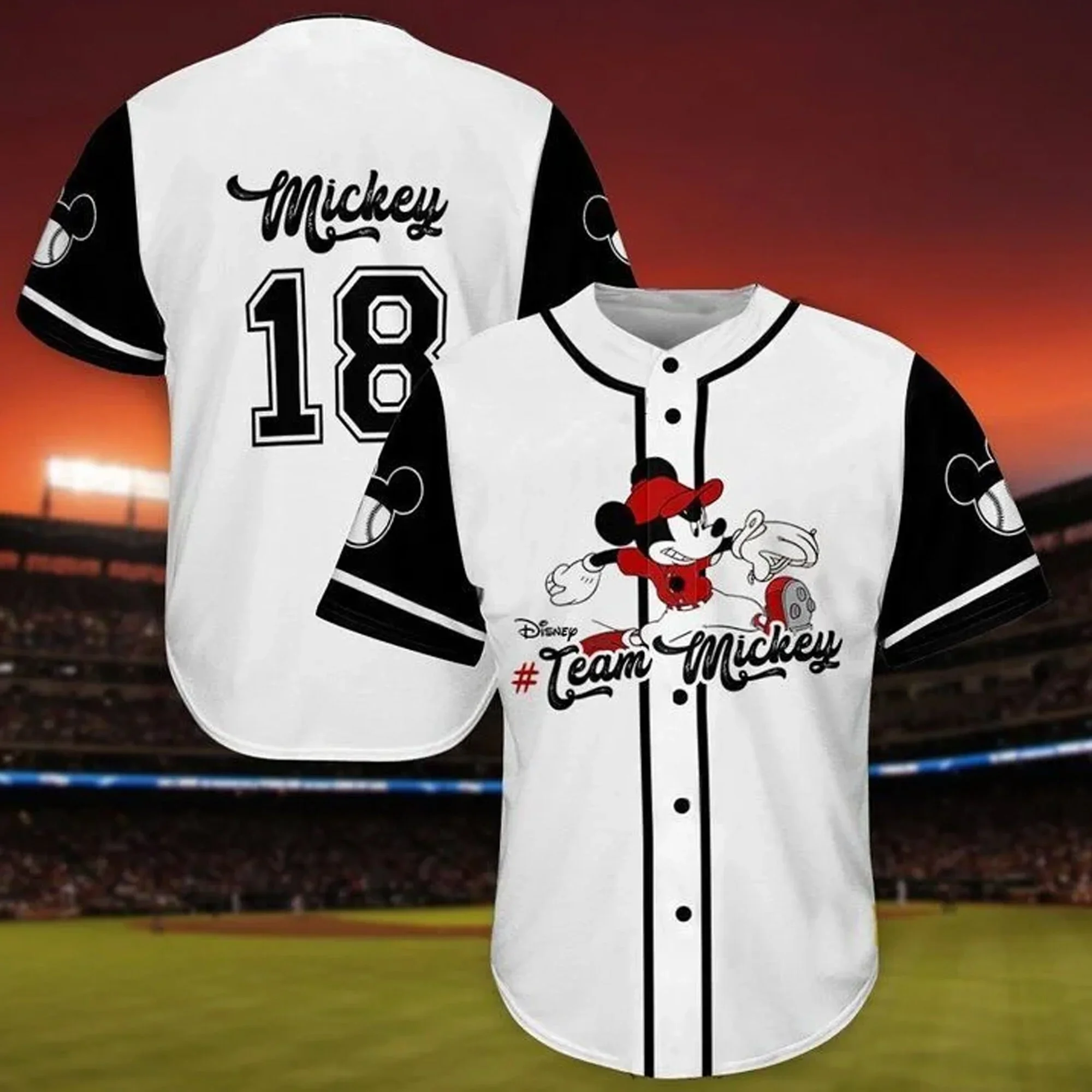 Mickey Mouse Baseball Jersey Men Women Kids Short Sleeve Shirt Disney Baseball Jersey Custom Name Casual Sports Jersey