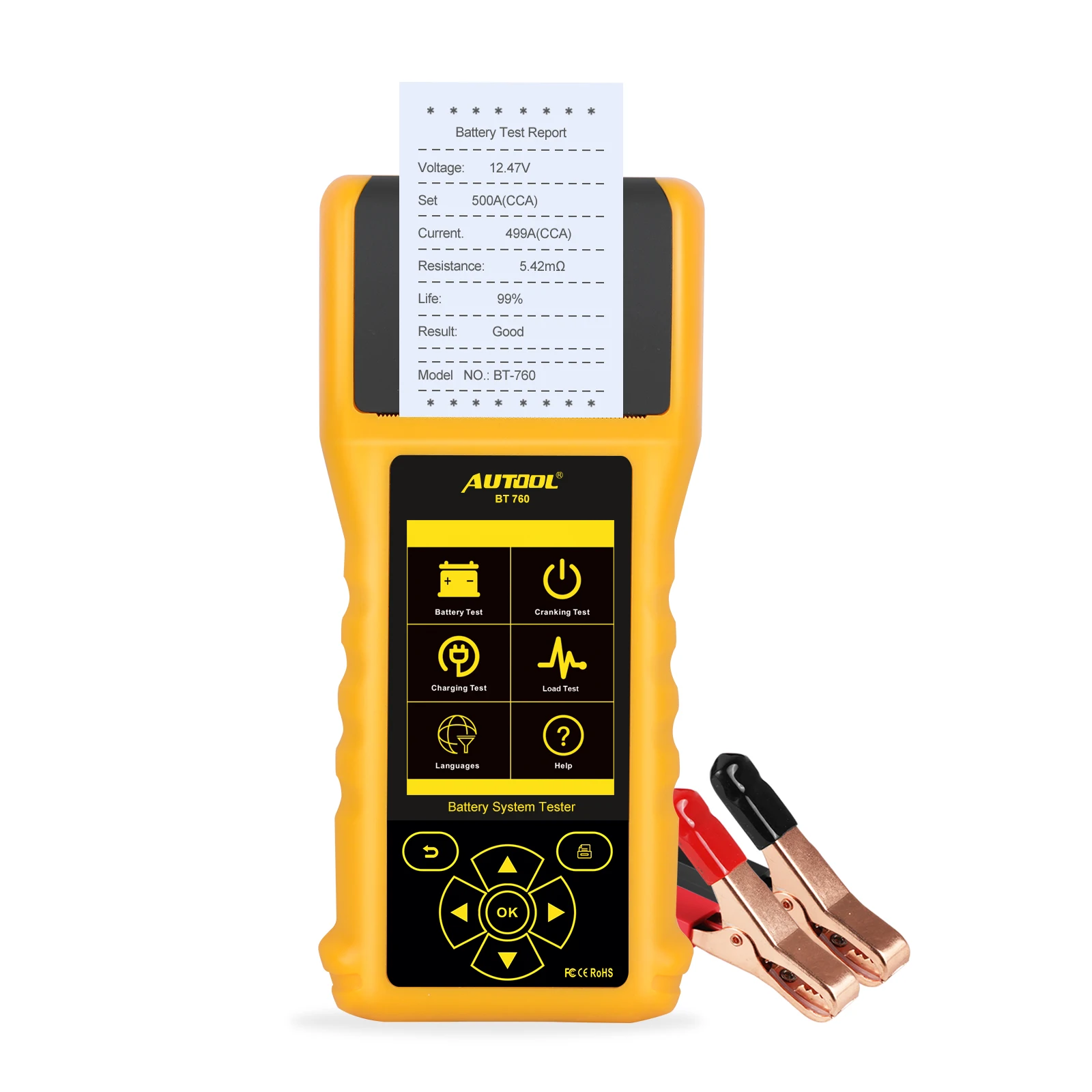 Factory BT760 12V 24VCar Digital Battery Load Tester With Printer Multi Language Motorcycles Diagnostic Battery Analyzer Tester