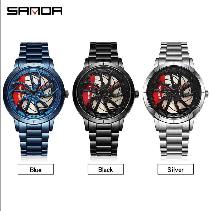 Mens Watch Luxury 360 Rotating Car Wheel Dial Men Stainless Steel WristWatch Men\'s Casual Waterproof Quartz Watches Relogio