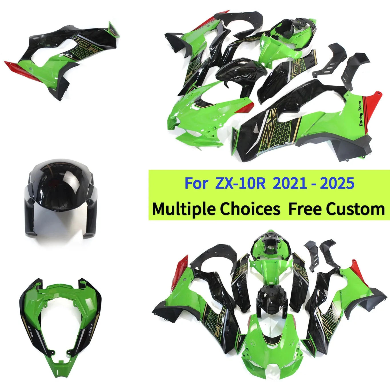 

Высококачественный комплект обтекателей из АБС-пластика для KAWASAKI ZX10R 2021-2025 Ninja ZX 10R ZX-10R, зеленый, с сотовой структурой