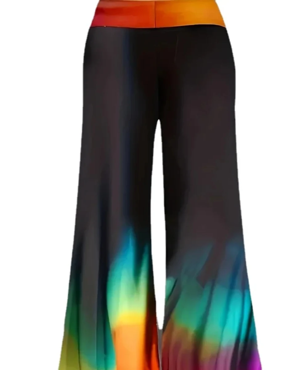 Women's 1XL-5XL Plus Size Gradient Temperament and Elegant Wide Leg Pants Fashionable Tie Dyed Contrasting Wide Leg Pants