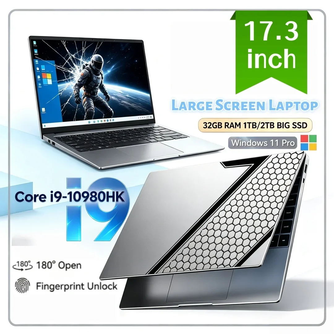 Intel Core i9-10980HK Popular Pick 17.3 Inch Large Screen Laptop 16/32GB RAM 1/2TB BIG SSD Bright Windows11 Laptop for Office
