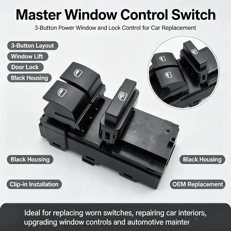 Car Electric Power Window Lifter Control Switch 6RU959858C 6RU959858B Easy Install Waterproof Auto Accessory for Car DIY Repair
