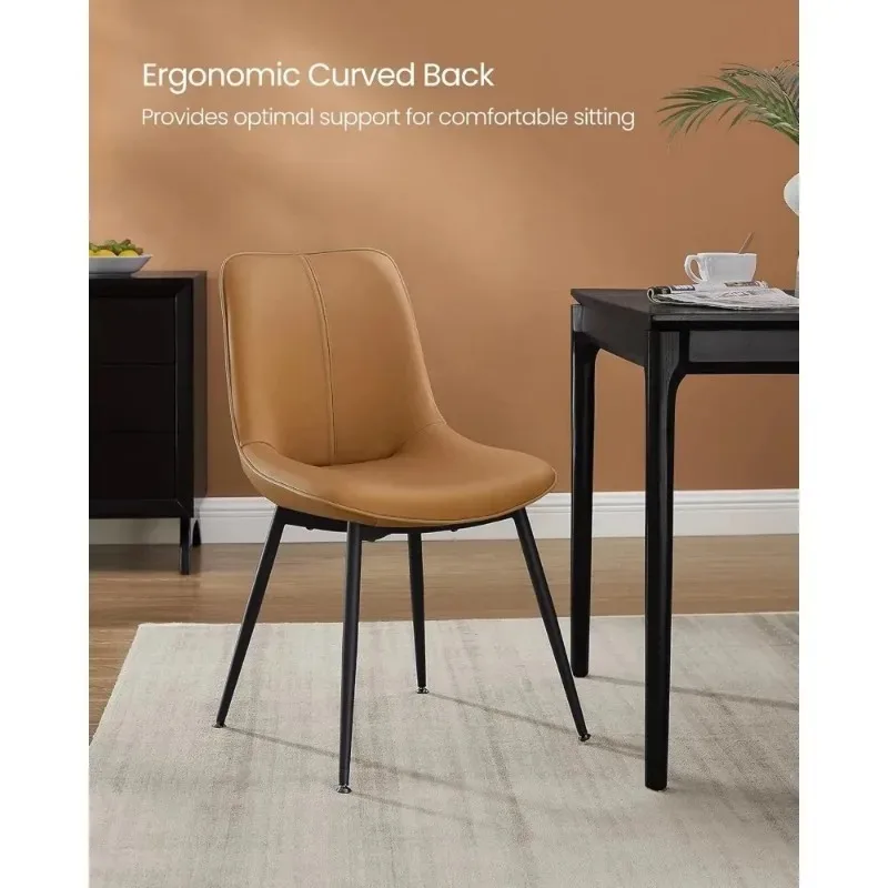 Leather Dining Chairs Set of 4, Comfortable Upholstered Seat Dining Room Chairs with Swivel Leveling Feet, Curved Backrest Kitc
