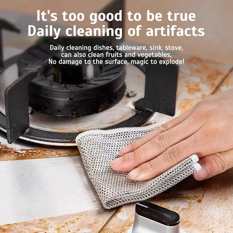 2/5/10PCS Wire Dish Towel Double -layer Non -stick Oil Iron Dishrag Kitchen Pan Pot Dishes Microwave Gas Stove Cleaning Cloths