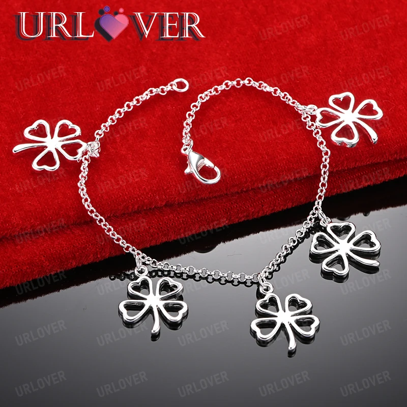 

Four Leaf Clover Pendant O Chain 925 Sterling Silver Bracelets Fashion Party Jewelry Nice Holiday Gift Lady Wedding Accessories