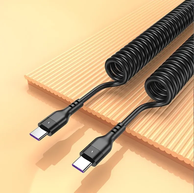 كابلات شحن سريعة PD60W عالية السرعة USB C إلى النوع C خط بيانات ملفوف قابل للسحب لهاتف آيفون 16 وسامسونج وشاومي شحن سريع