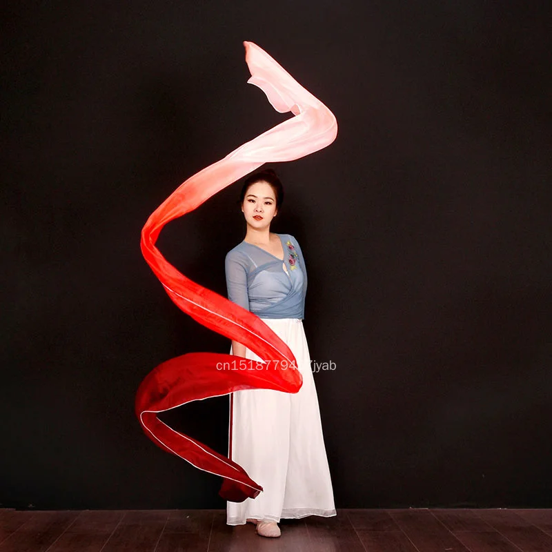 4M Dance Streamer Gymnastics Skate Ribbons Belly Dance Real Silk Ribbon Throw Streamer with Rod Church Worship Adoration Ribbons