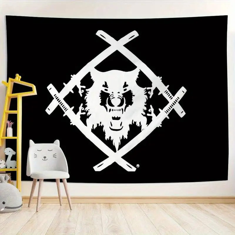 

Bold Wolf & Katana Tapestry - Edgy Black & White Wall Hanging for Urban Street Style Home Decor