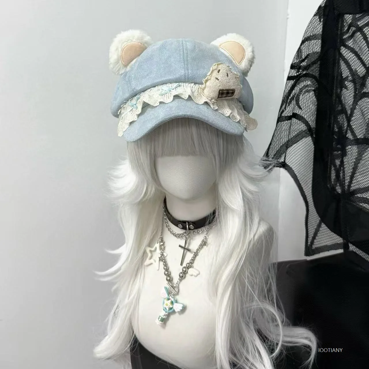 Damski kapelusz z króliczymi uszami, kapelusz imprezowy Y2k, akcesoria, japoński beret w stylu love, kapelusz damski, cosplay, lolita, urocza czapka baseballowa z uszkami, 2025