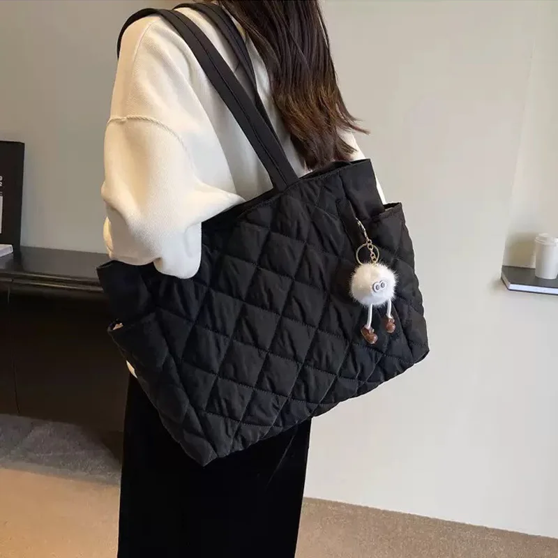 Baumwolltasche Rhombus Große Kapazität Damen-Handtasche Vielseitige Umhängetasche für Pendler und Einkäufe Grenzübergreifend – Detail 11
