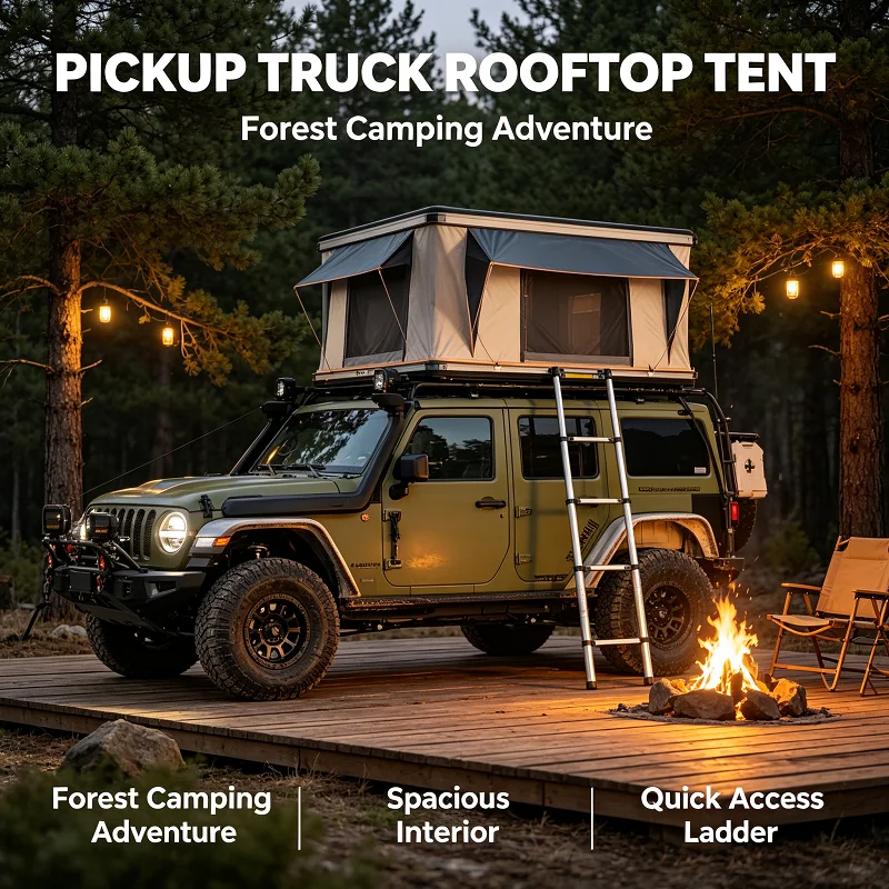 Rooftop Tent Hard Shell Pop Up for Truck Bed, Side Awning Included, Waterproof Overland Camper Shell Outdoor