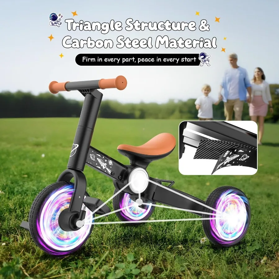 دراجة توازن للأطفال الصغار 3 في 1 لعمر 1-4 سنوات، دراجة ثلاثية العجلات بإضاءة ملونة للأطفال الصغار لعمر 1 2 3 4 سنوات مع دواسة قابلة للإزالة #2