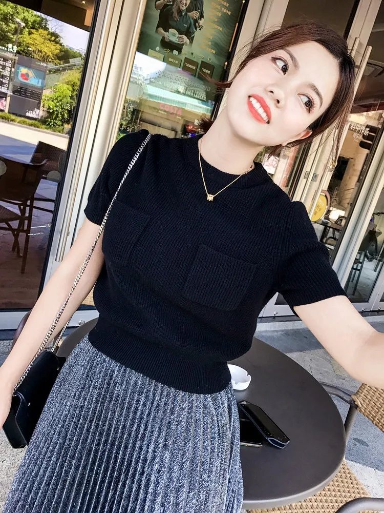 

Women's Camere Sweater Bla Woolen ort Sve Faionable Autumn Winter New Sle Slimming Knitted irt round Ne Batw...