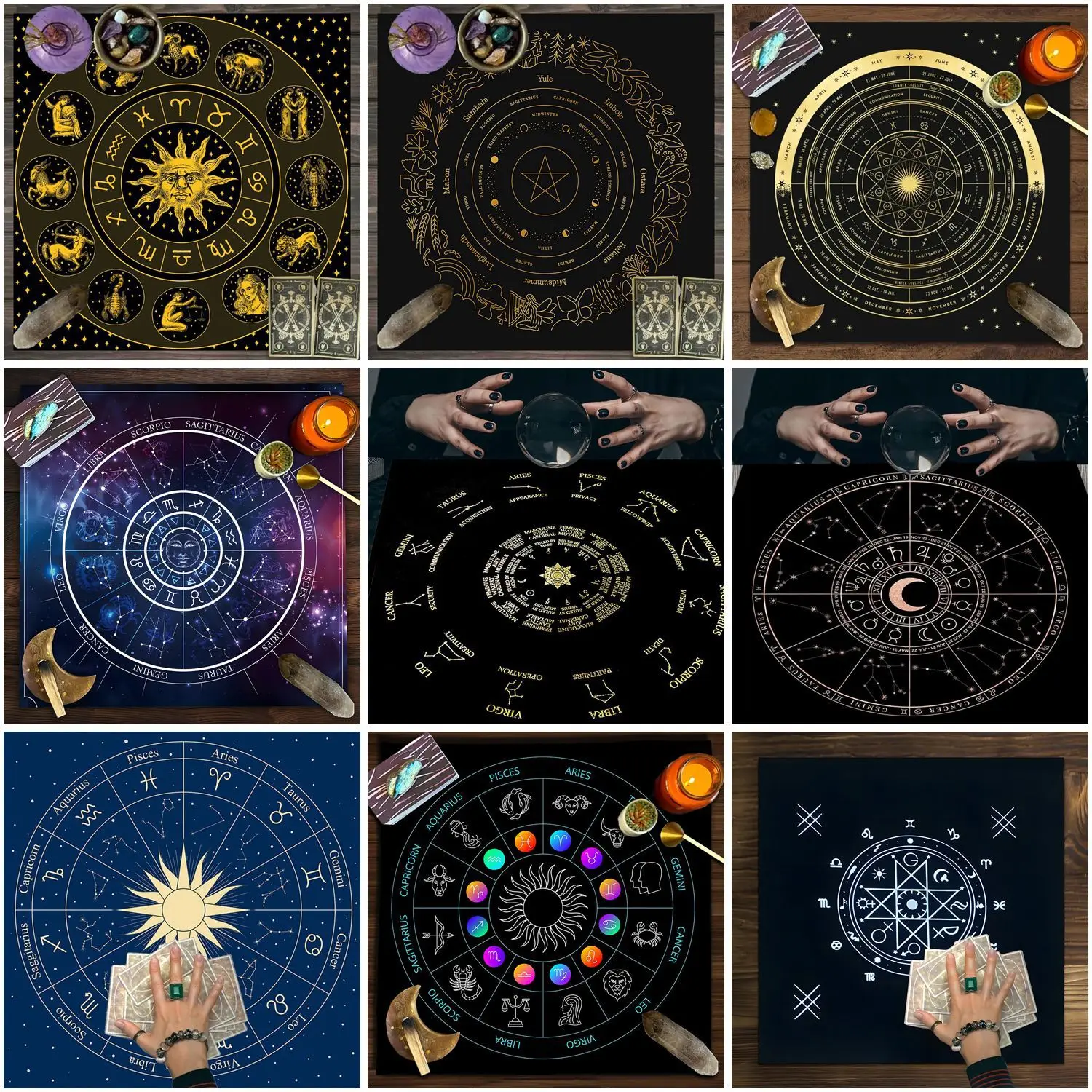 1pc Tarot Card Tablecloth, 12 Zodiac Astrology Altar Cloth, Fortune Astrology Prophecy Card Mat, Drop Board Game Tablecloth